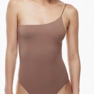 Babaton One-Shoulder Countour Bodysuit in Taupe
